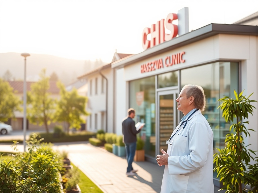 Mapa Warszawy z ikonami symbolizującymi placówki medyczne, podkreślająca temat kolejek do specjalistów w Warszawie.