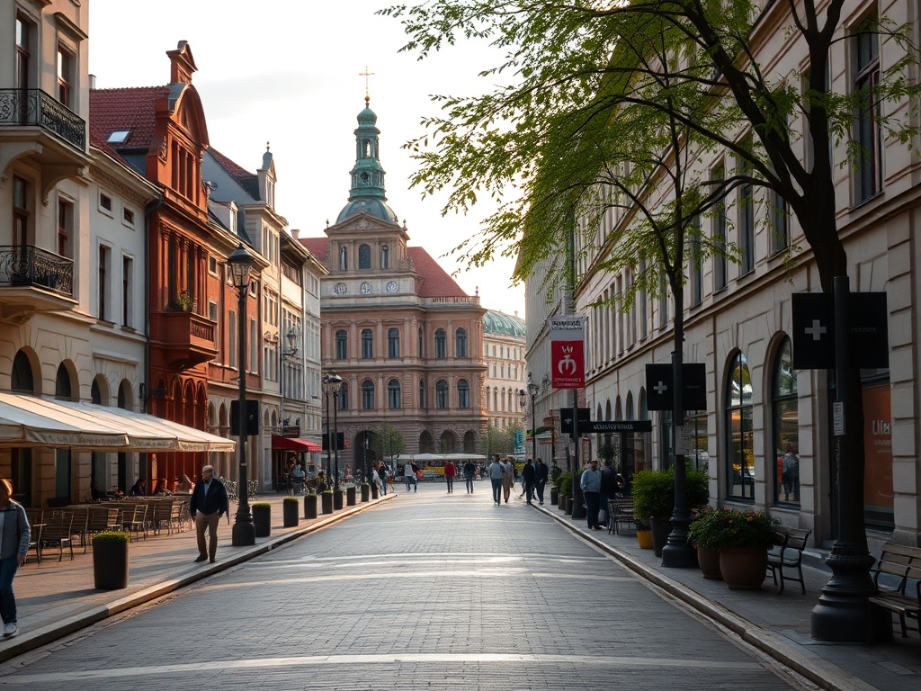 Mapa infrastruktury Warszawy pokazująca rozmieszczenie sklepów, restauracji i placówek usługowych.