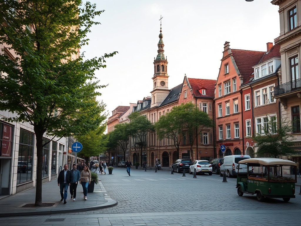 Plakat z wizualizacją nowego osiedla mieszkaniowego na Chrzanowie w Warszawie, obok symbol schronu