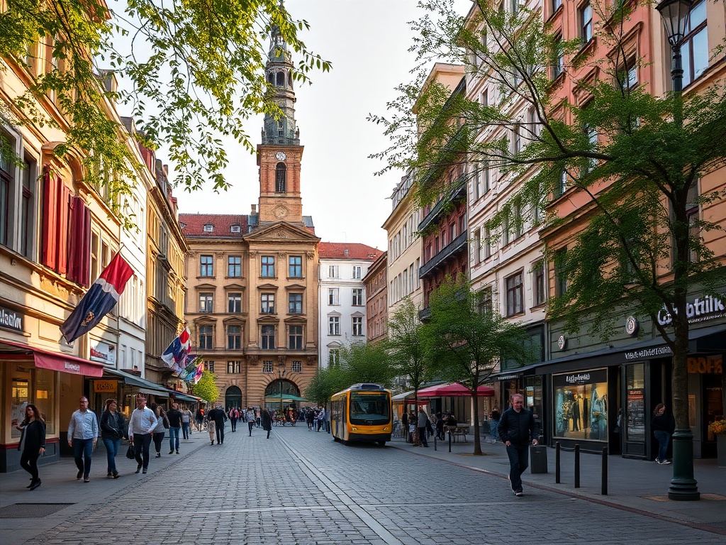 Ilustracja symbolizująca dwie główne informacje z Warszawy: nowoczesne technologie obronne i ludzką pomoc w komunikacji miejskiej.